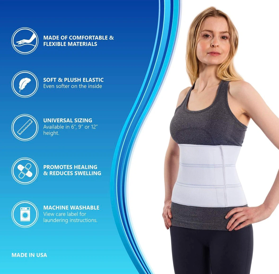 3-Panel 9" Elastic Abdominal Binder Support Wrap - photo 2