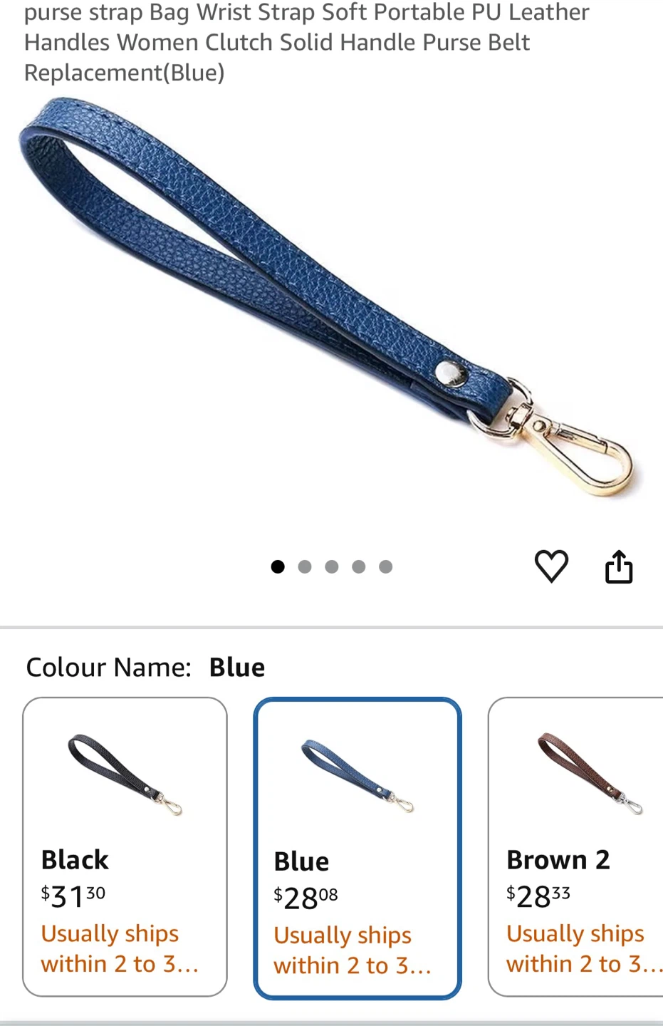 Blue PU Leather Purse Wrist Strap