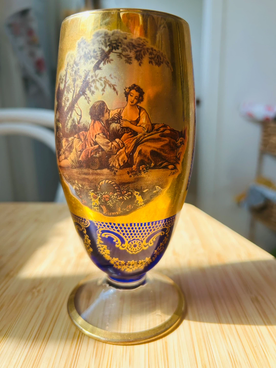 Set of 4 vintage blue and gold glass goblets - photo 2