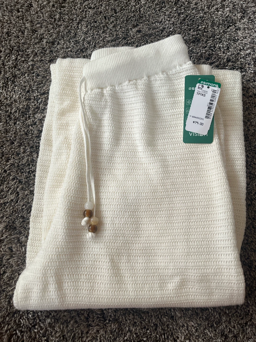 Simons Cream Wide-Leg Knit Pants XS