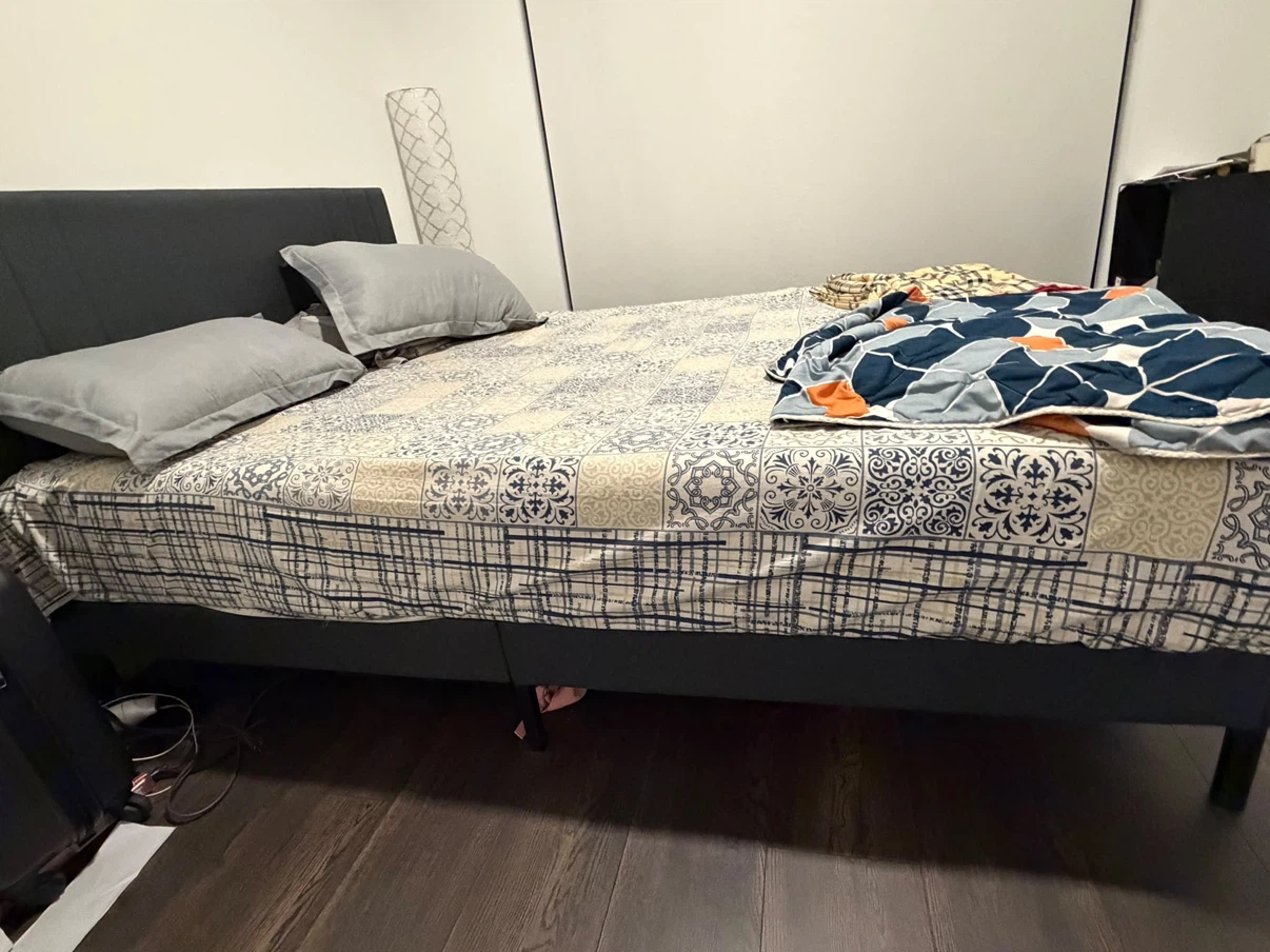 Dark Grey Upholstered Bed Frame with mattress - photo 2