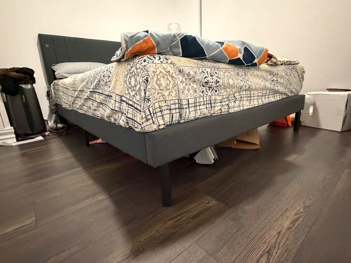 Dark Grey Upholstered Bed Frame with mattress - photo 3
