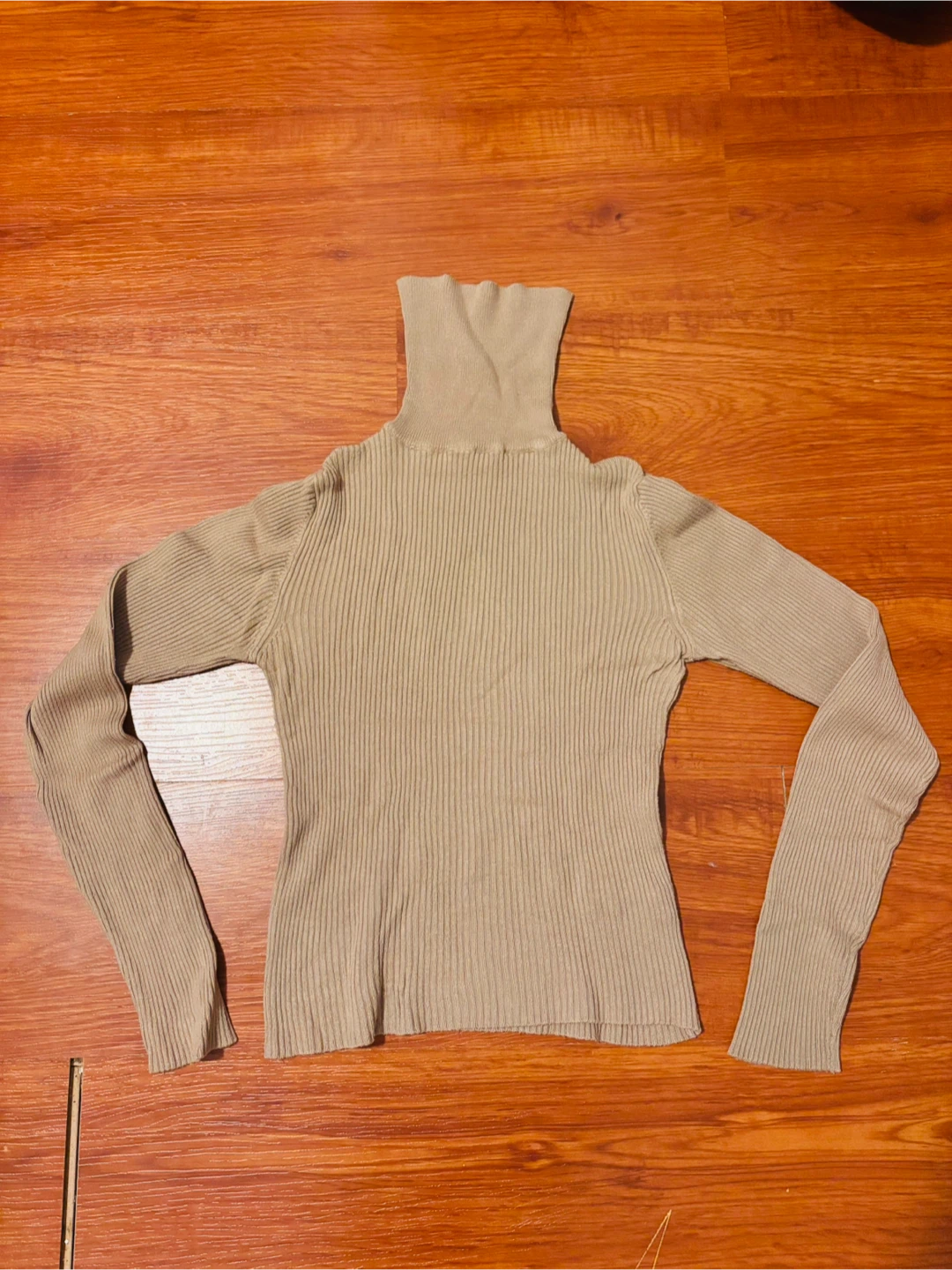 Tan Ribbed Turtleneck Sweater