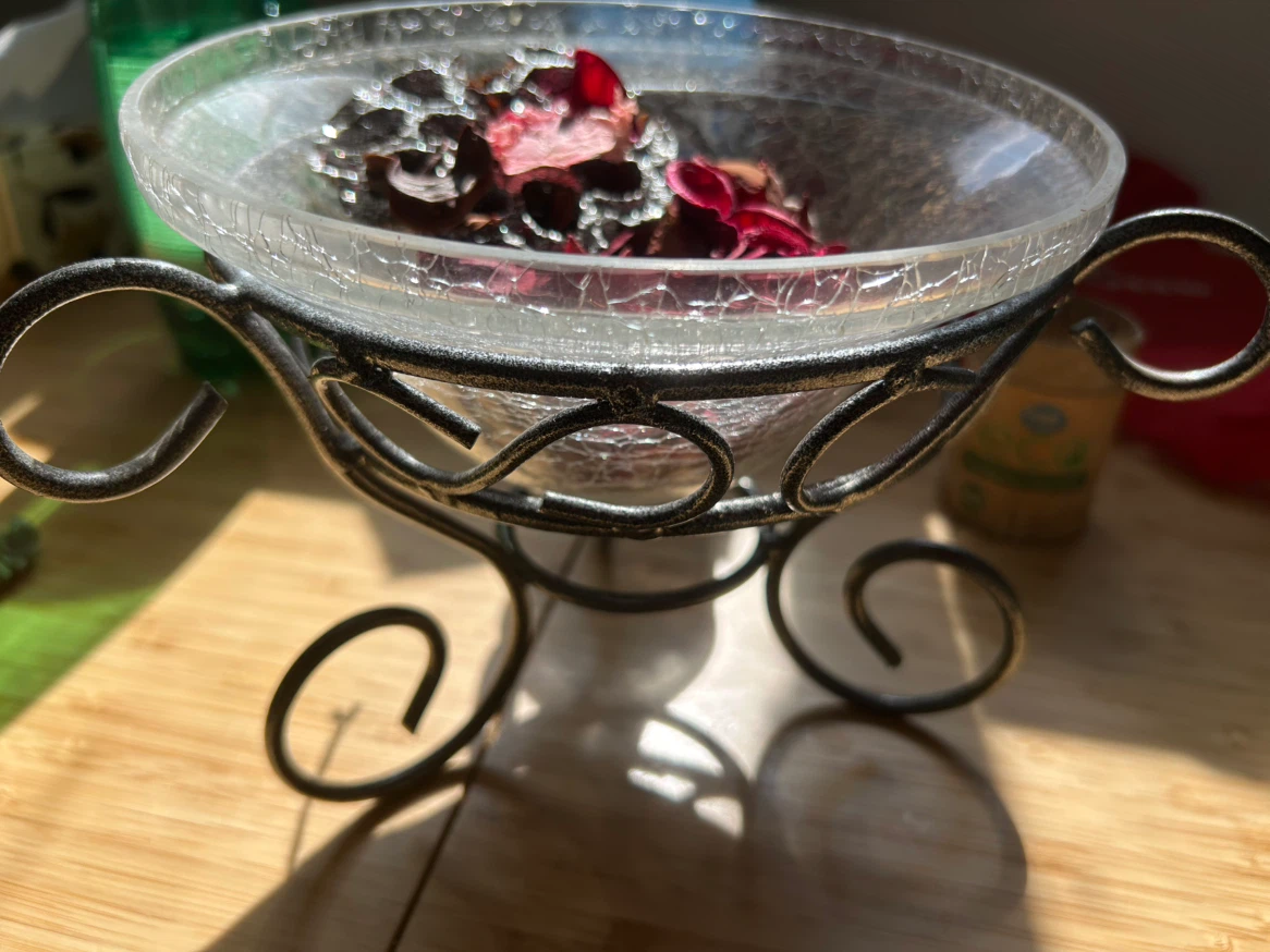 Decorative Crackle Glass Bowl with Metal Stand - photo 2