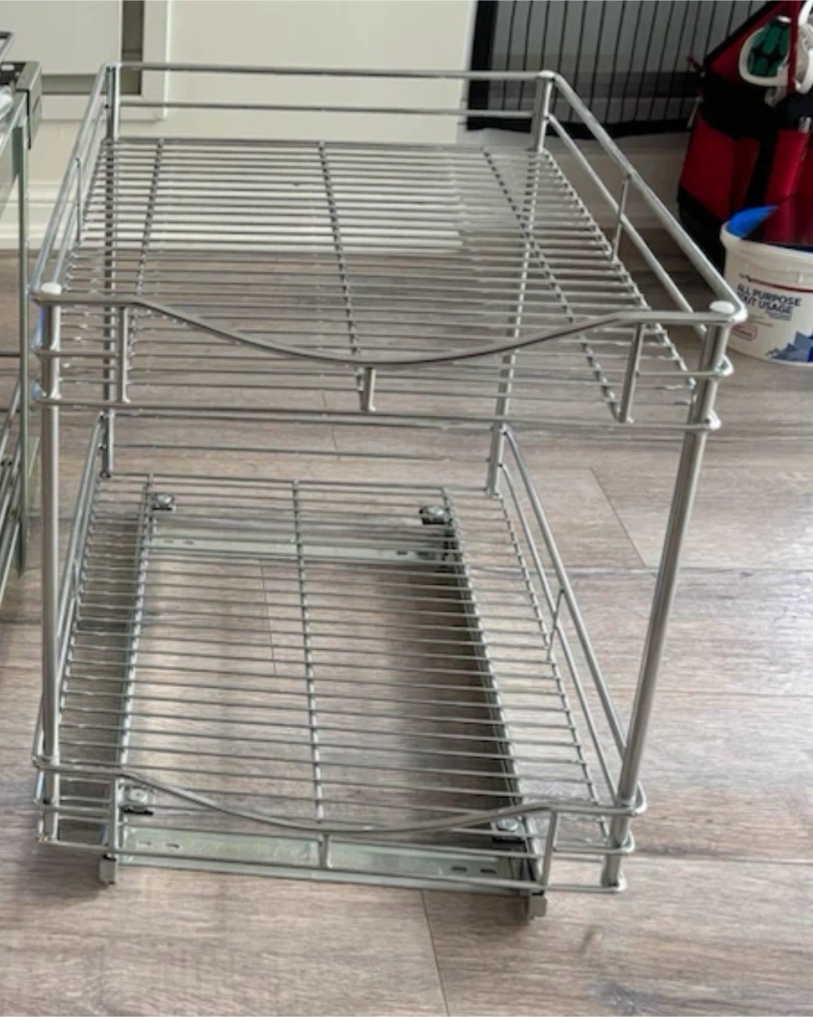 Two-tier pull-out wire storage shelf