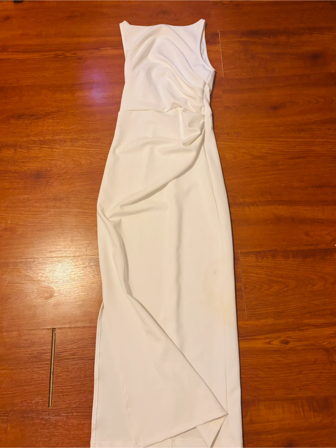 White Sleeveless Ruched Maxi Dress