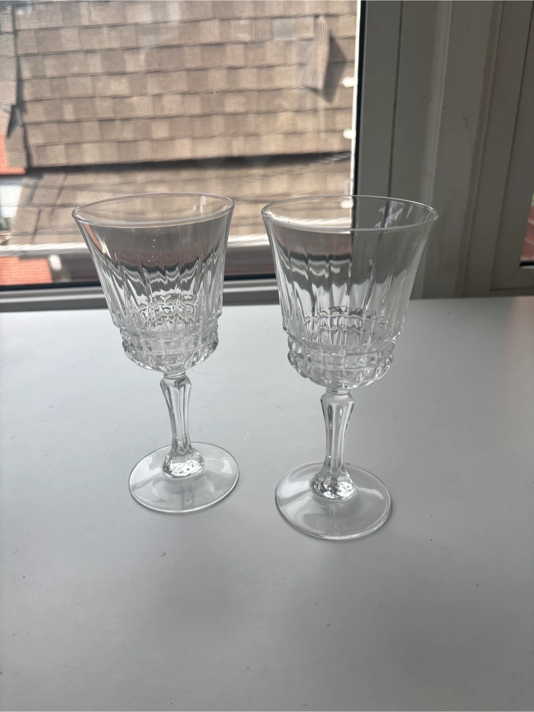 Set of 2 Cut Glass Wine Glasses