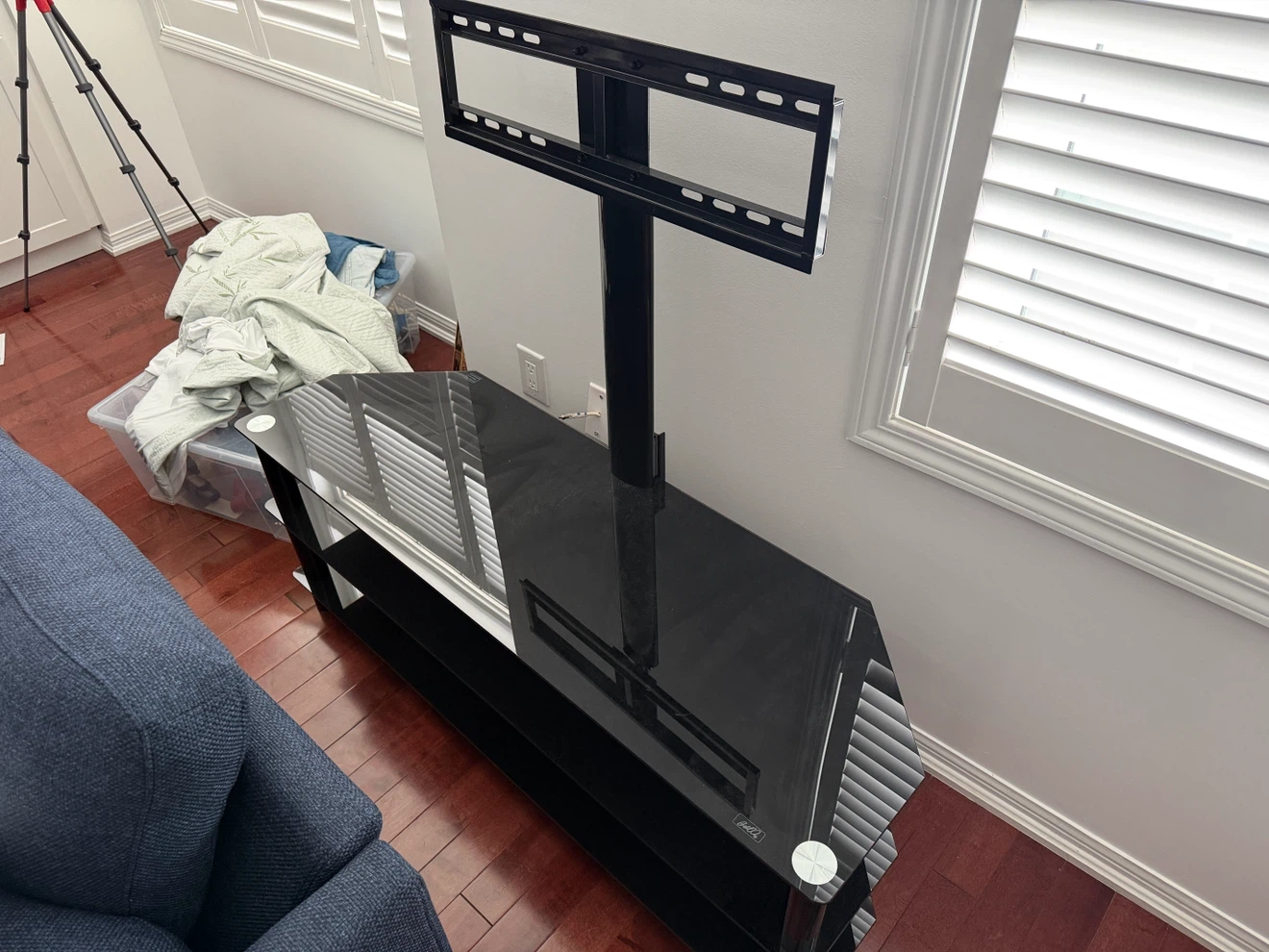 Black Glass TV Stand with Integrated Mount