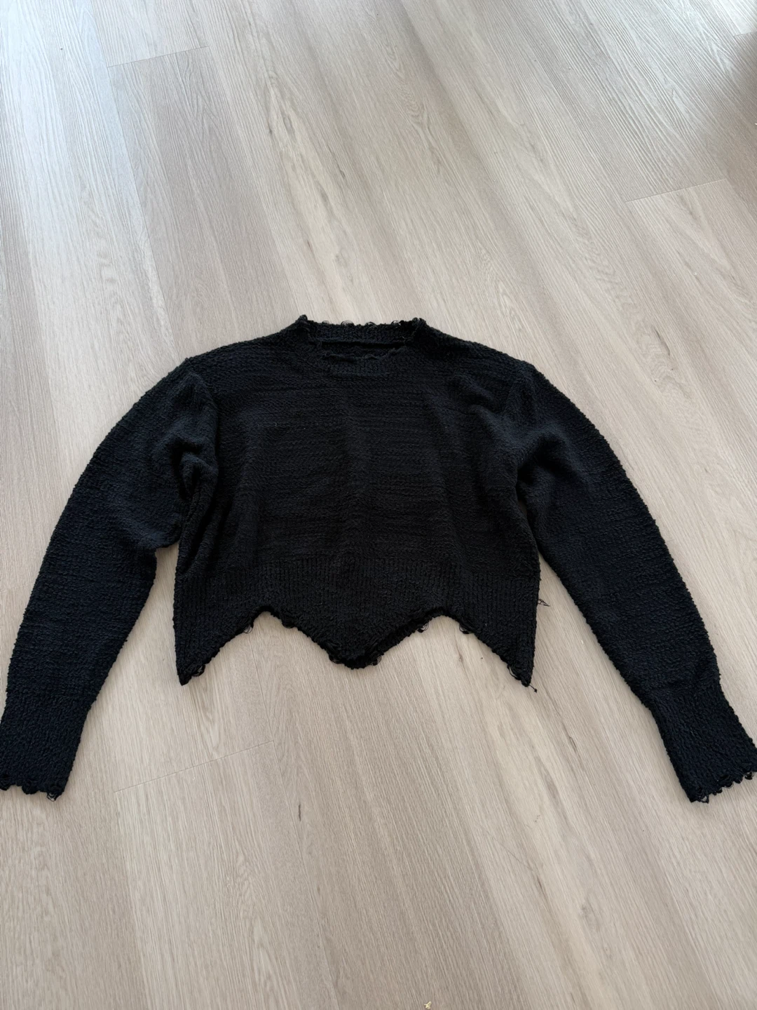 Black Cropped Distressed Sweater