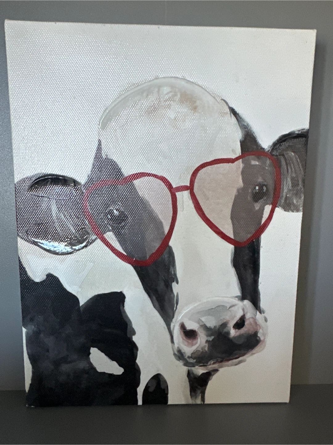 Cow with heart sunglasses canvas wall art