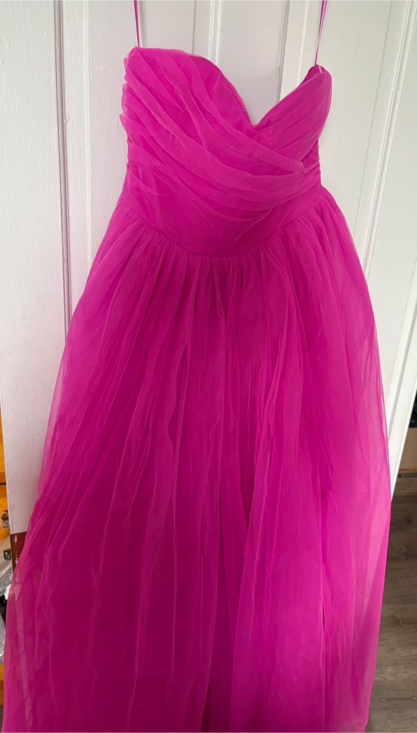 Hot Pink Tulle Strapless Gown