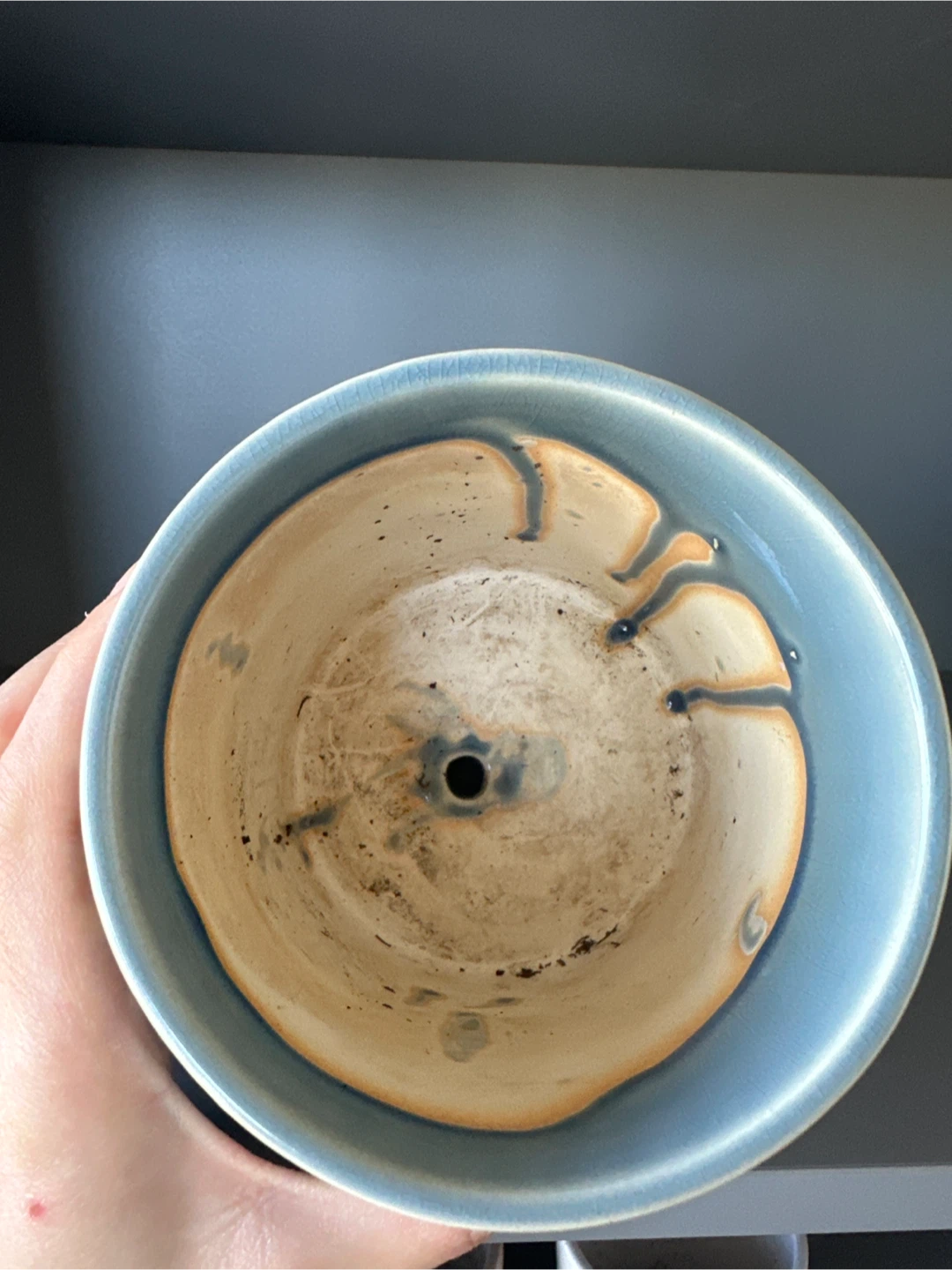 Blue ceramic plant pot with saucer - photo 2