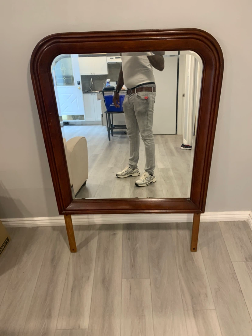 Large wooden frame wall mirror