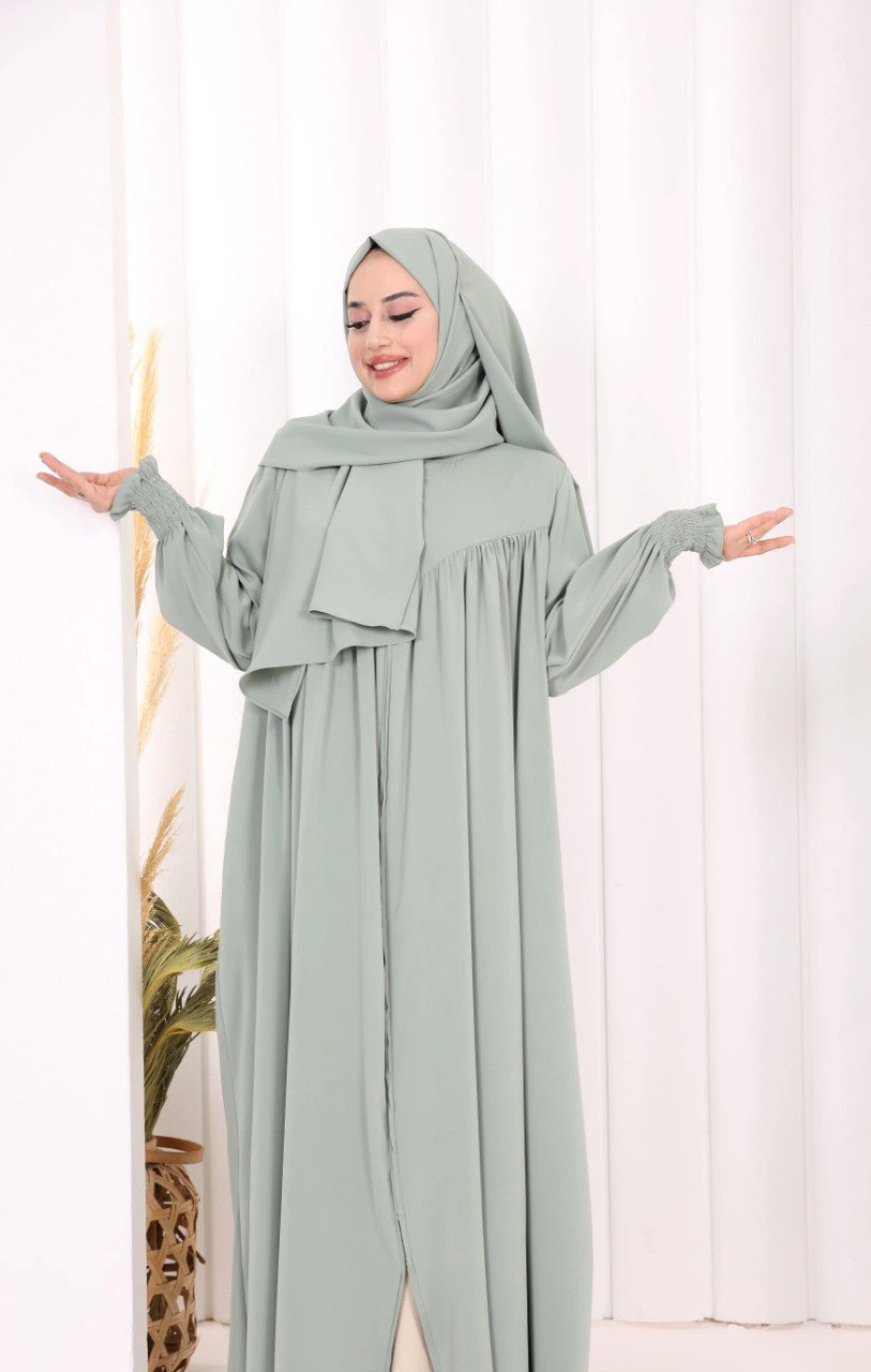 Sage Green Abaya with Matching Hijab