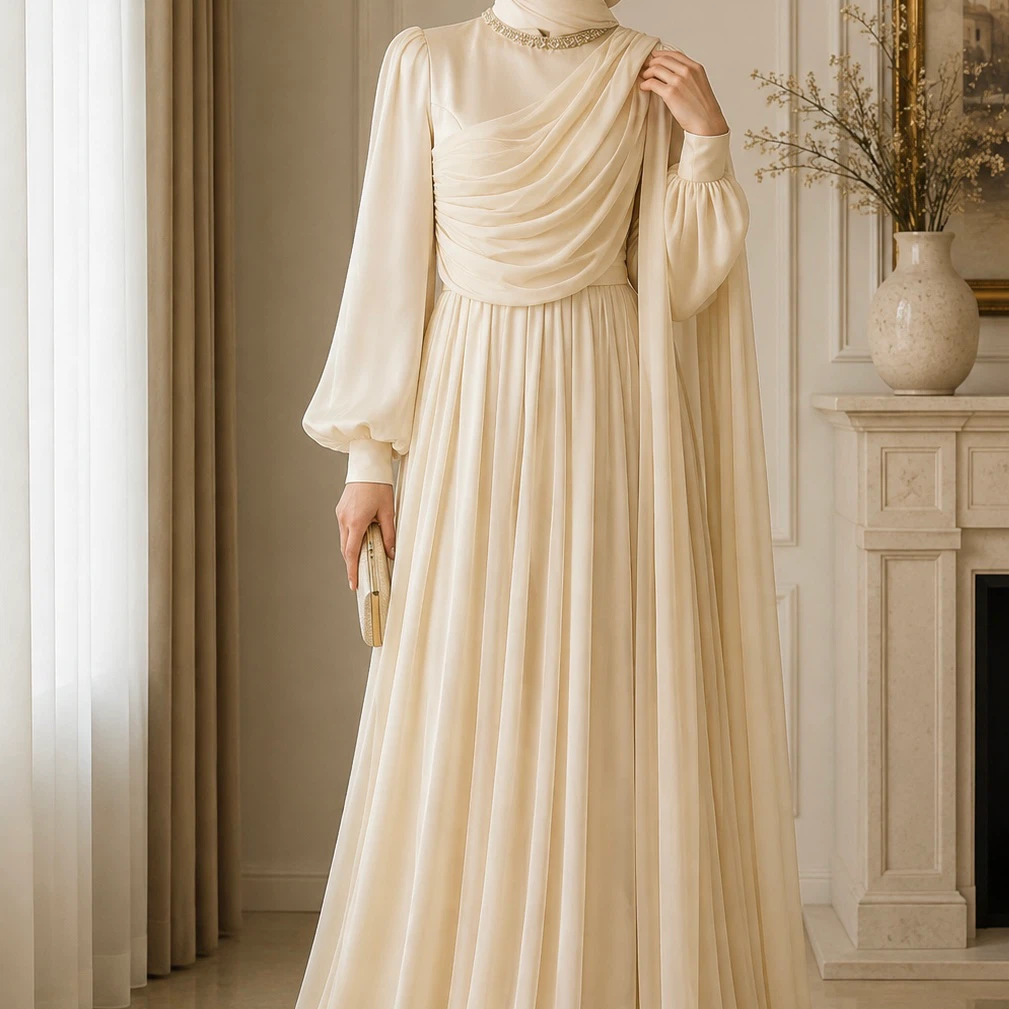 Cream Pleated Maxi Dress - photo 3