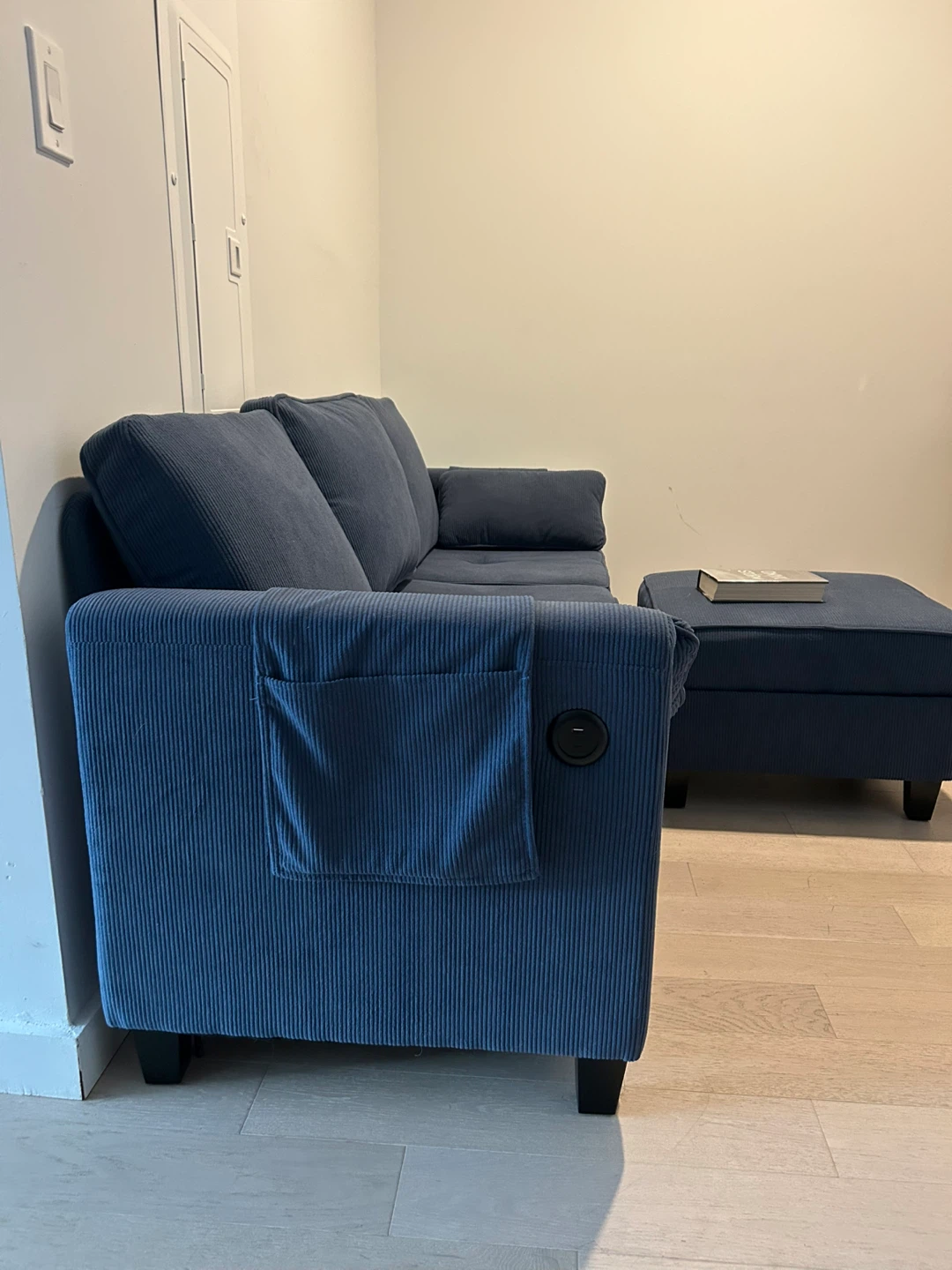 Blue Corduroy Sofa with Matching Ottoman - photo 3