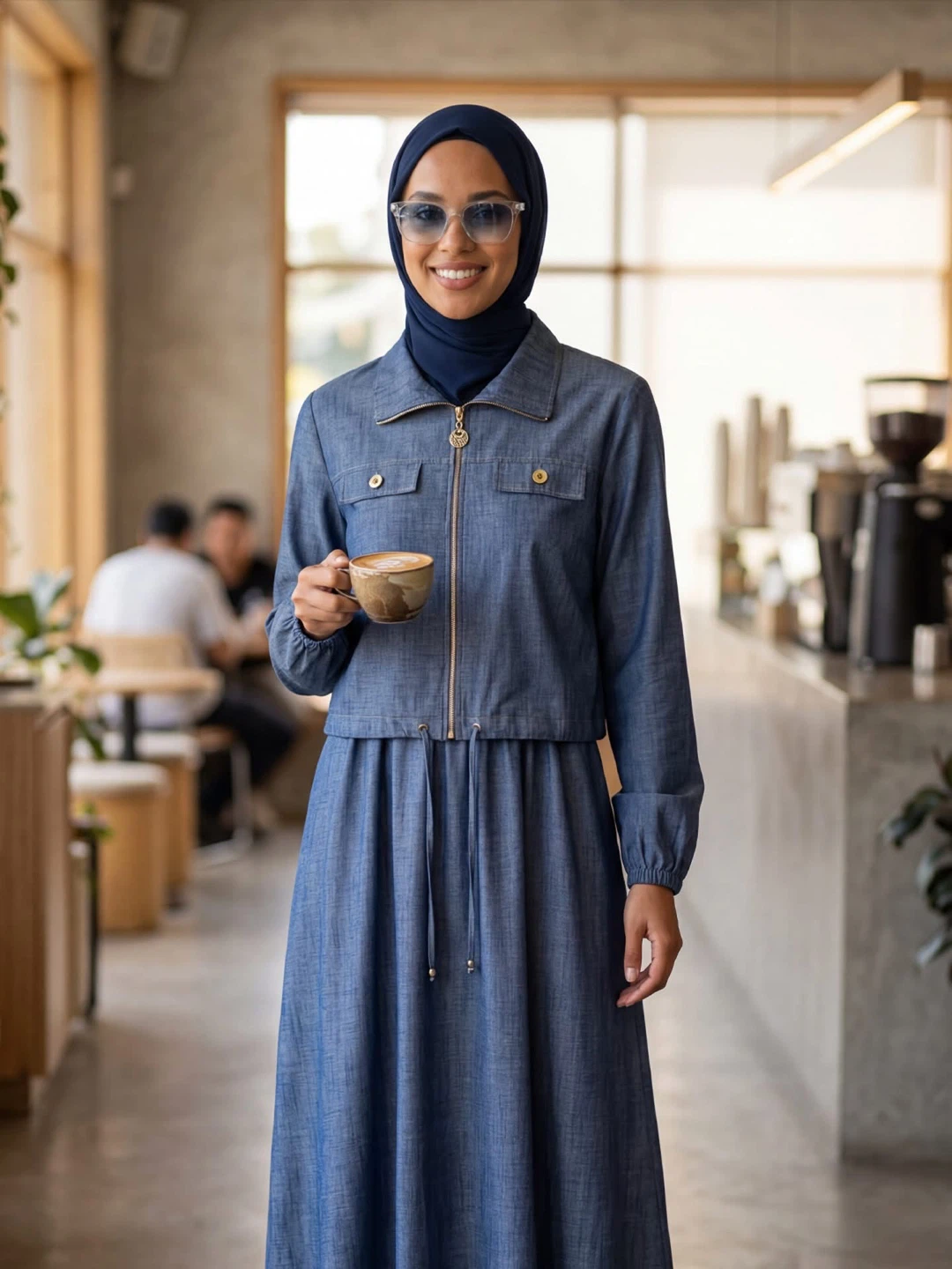 Denim Zip-Up Jacket and Skirt Set - photo 2