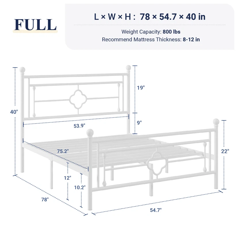 Full Size Metal Platform Bed Frame with Vintage Headboard - photo 2