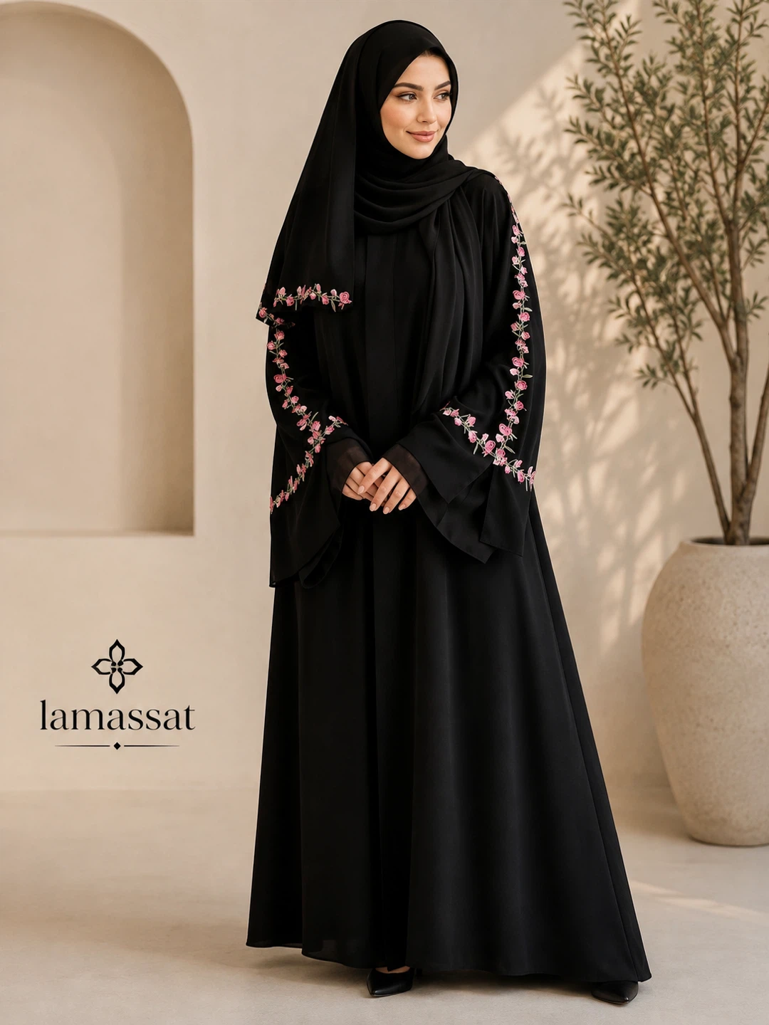 Black Floral Embroidered Abaya - photo 2