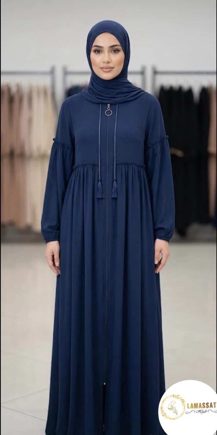 Navy Blue Zippered Abaya