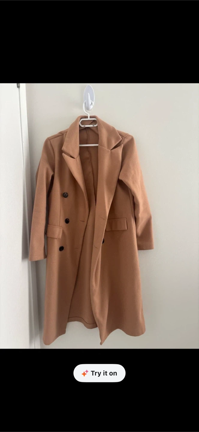 Camel Double-Breasted Wool-Blend Coat