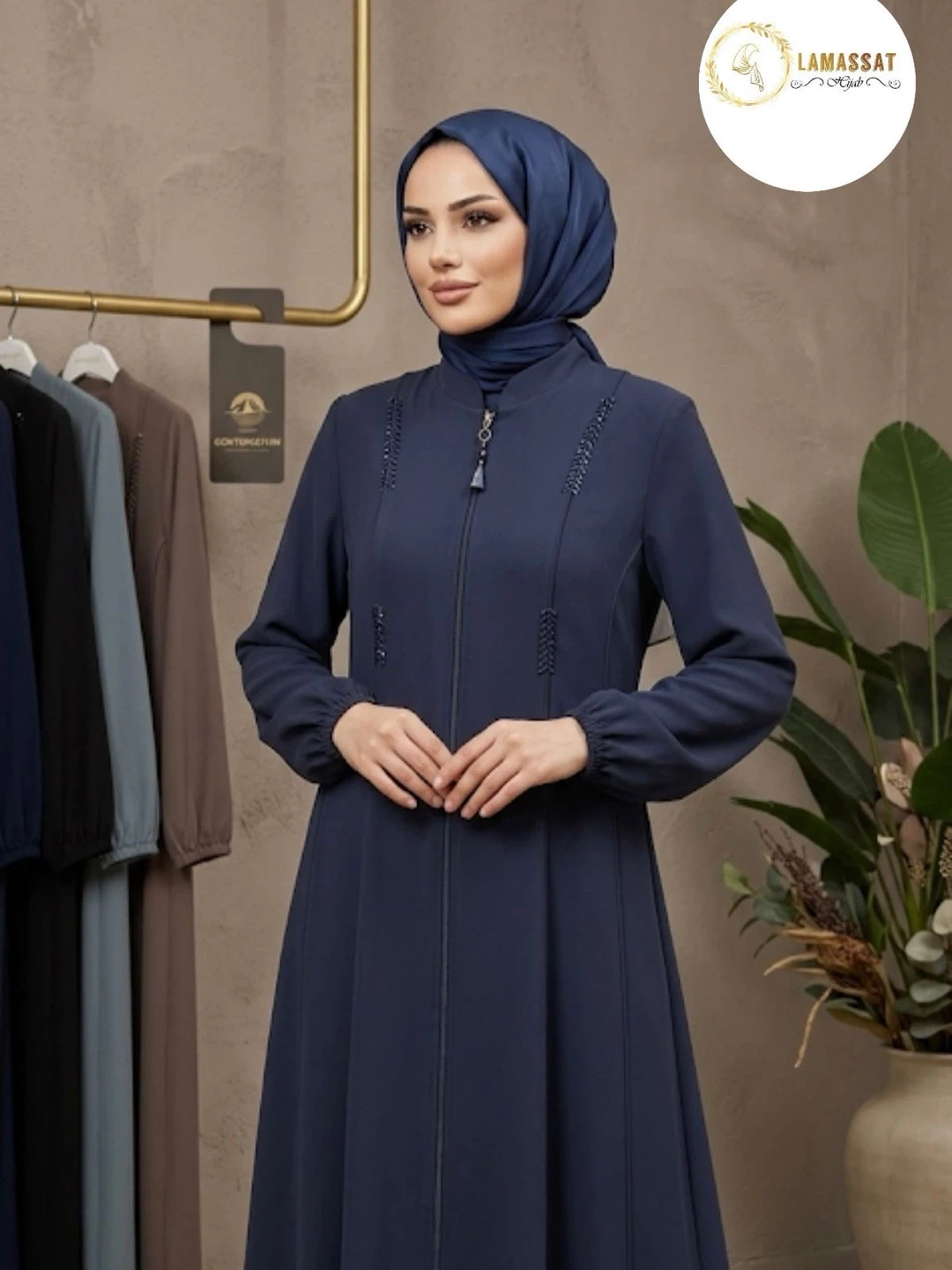 Navy Blue Zippered Abaya