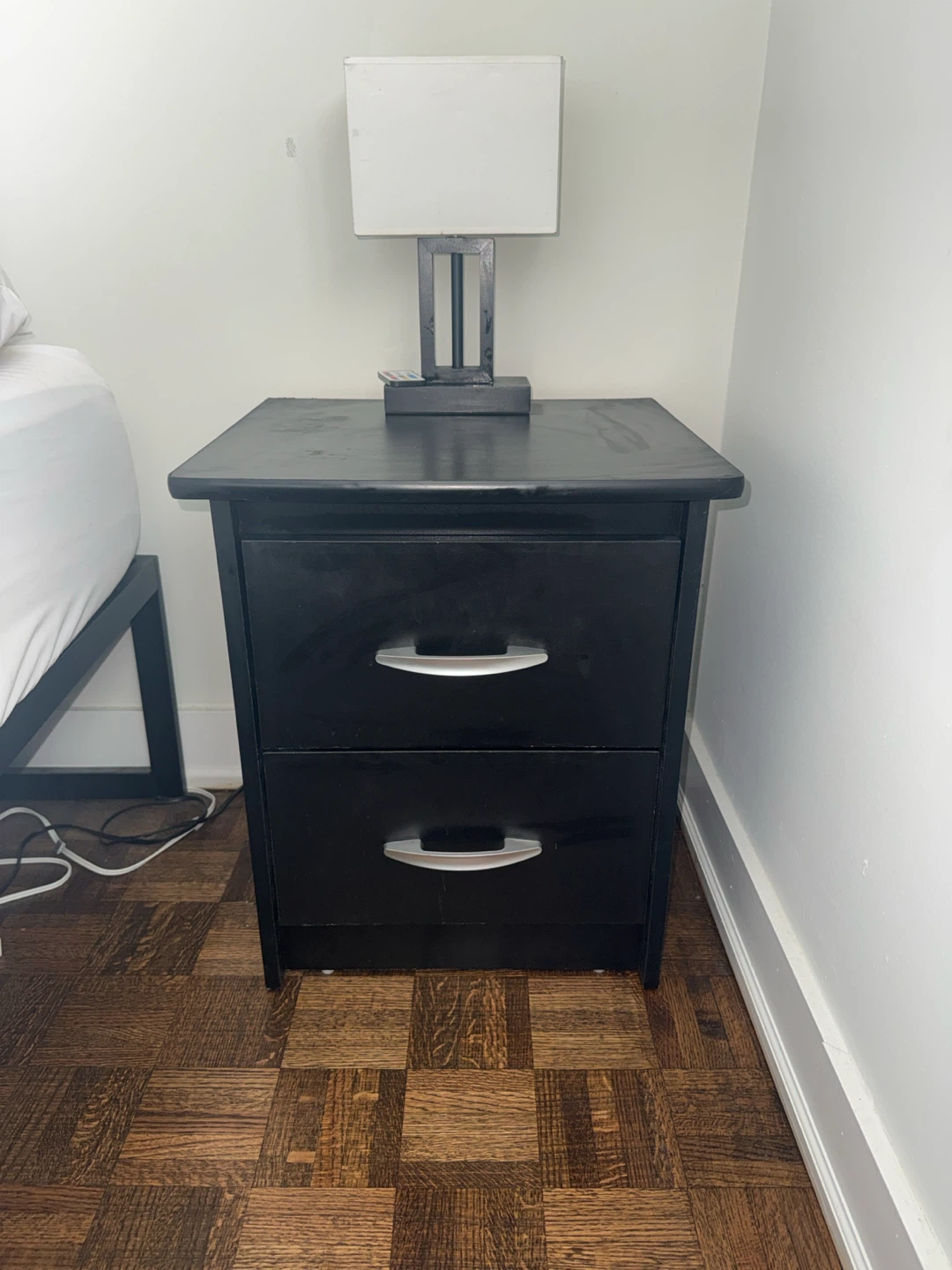 Black 2-Drawer Nightstand