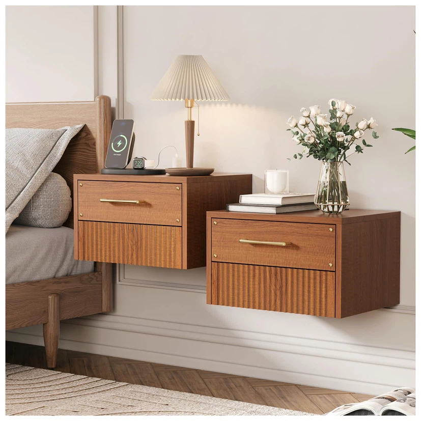 Floating Nightstand Set of 2 with Charging Station,Wall Mounted
