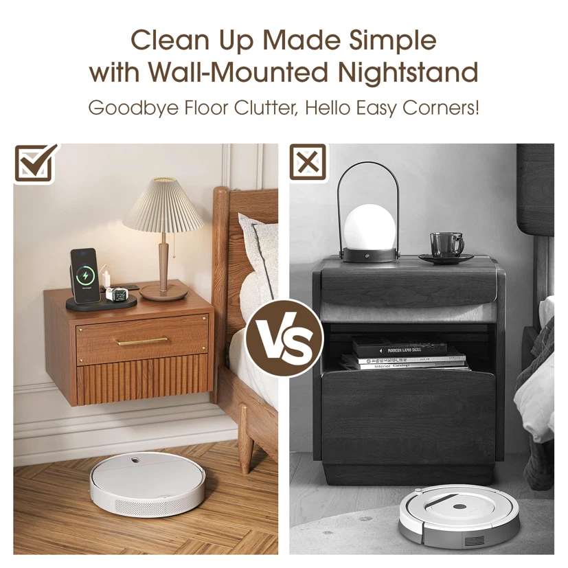 Floating Nightstand Set of 2 with Charging Station,Wall Mounted - photo 3