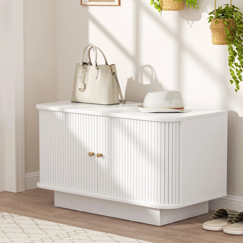 Small Shoe Storage Bench with Sliding Doors