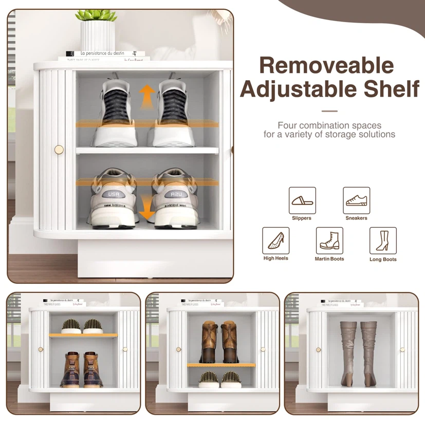 Small Shoe Storage Bench with Sliding Doors - photo 4