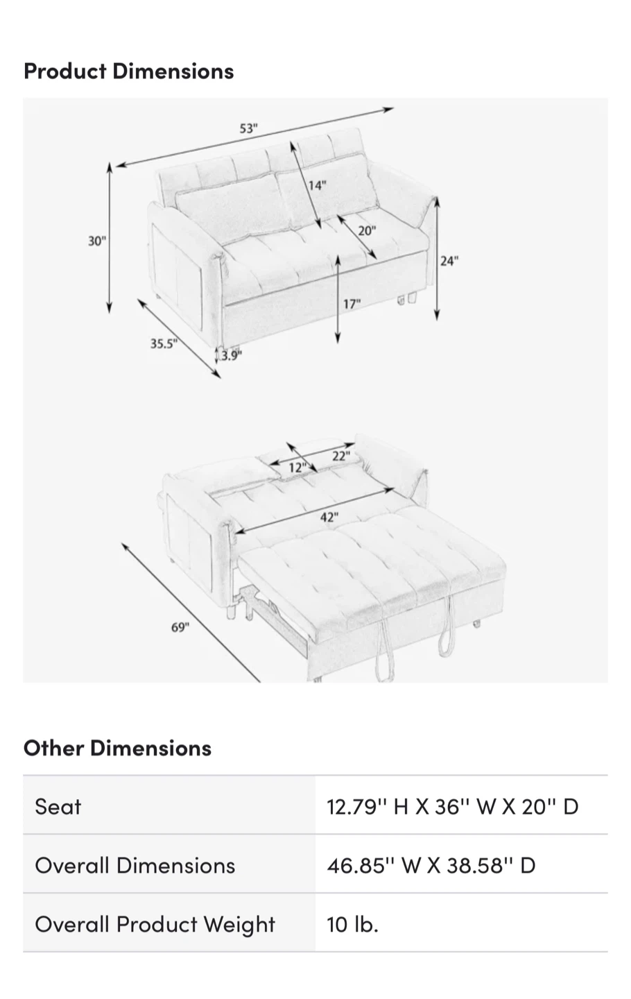 Black Fabric Sofa Bed / broken - photo 4