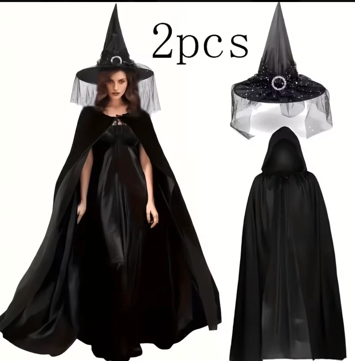 2-Piece Halloween Witch Costume Set: Cloak and Hat