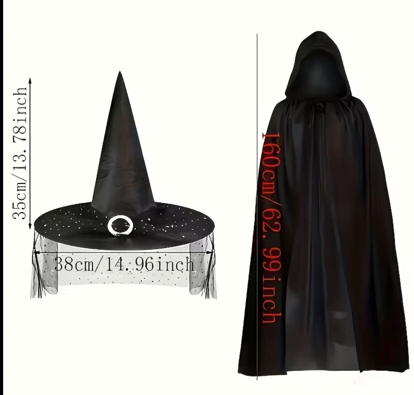 2-Piece Halloween Witch Costume Set: Cloak and Hat - photo 2