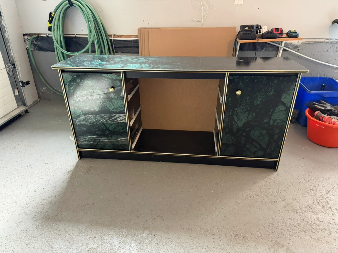 Green faux marble desk console