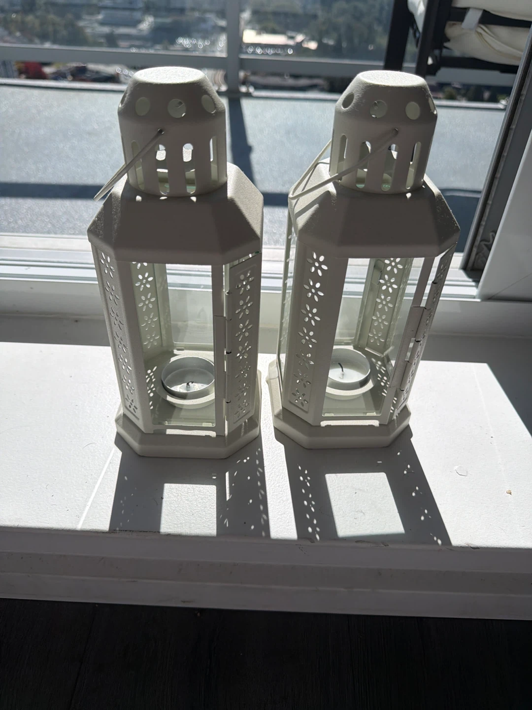 Set of Two White Decorative Lanterns