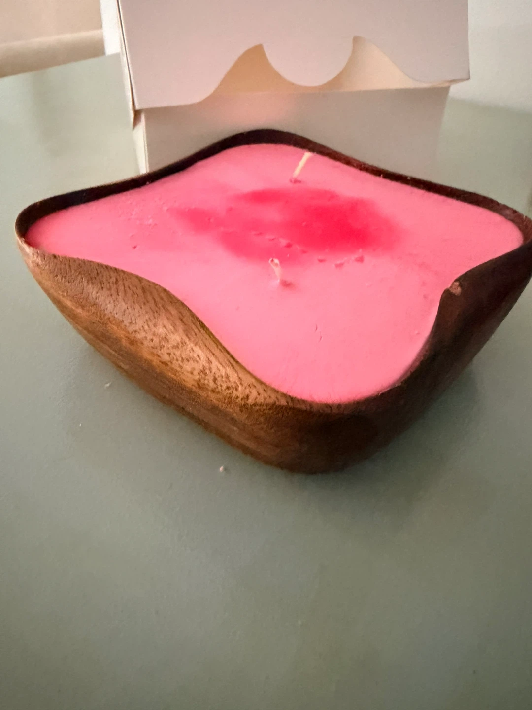 Pink Candle in Wooden Bowl - photo 2