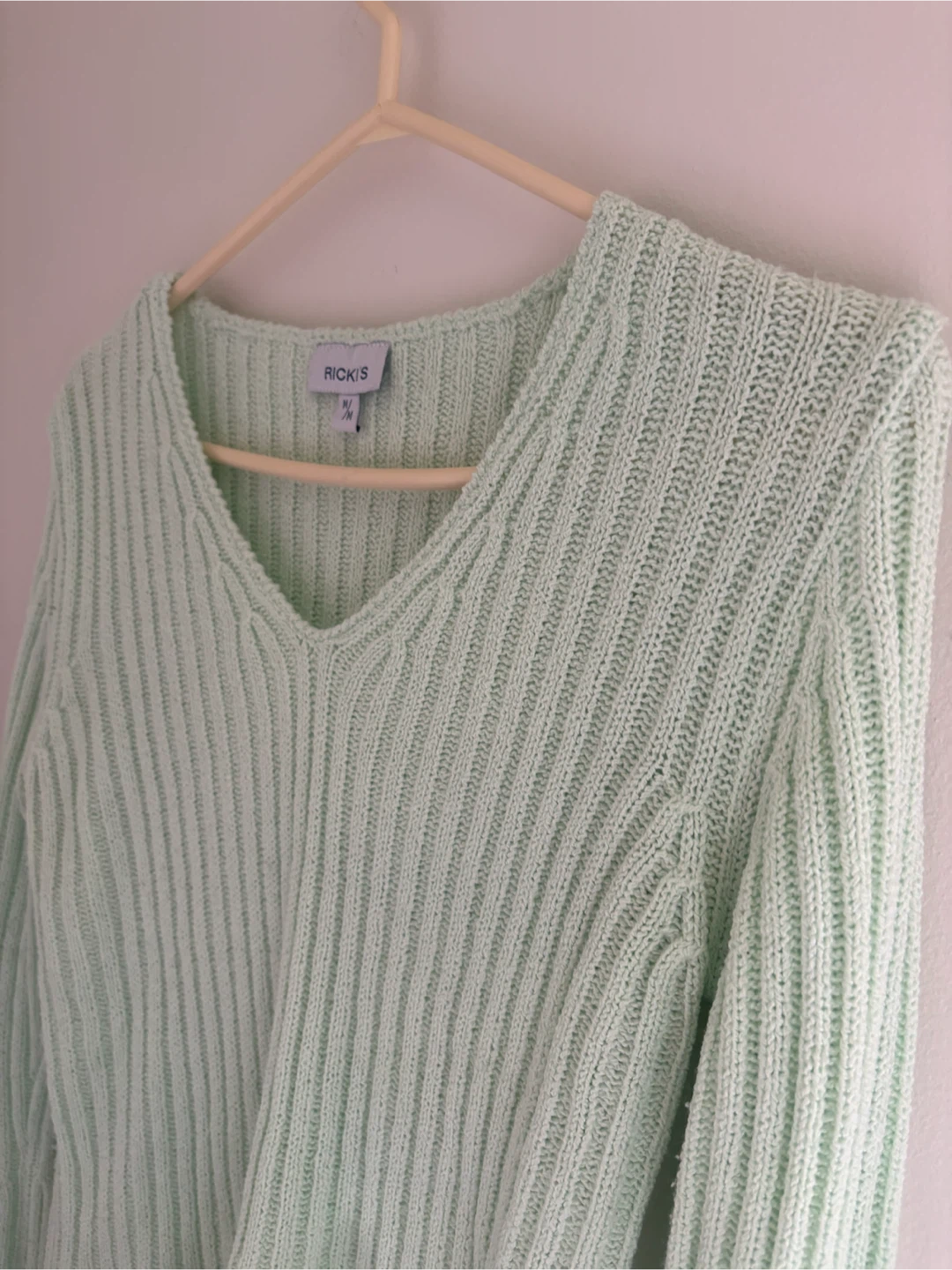 Ricki's Mint Green Ribbed V-Neck Long Sleeve Top - photo 2