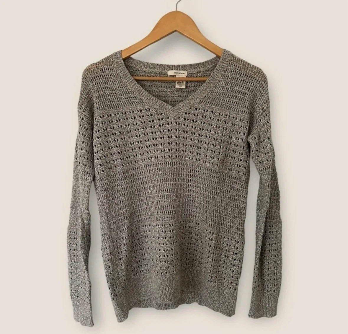 DKNY Jeans Grey Open-Knit Sweater