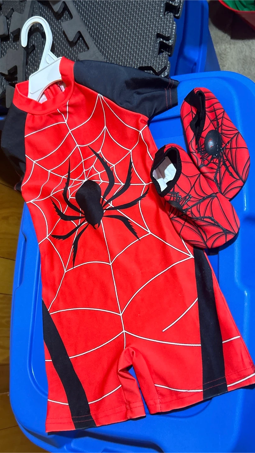 Kids Spider Swimsuit Set with Water Shoes