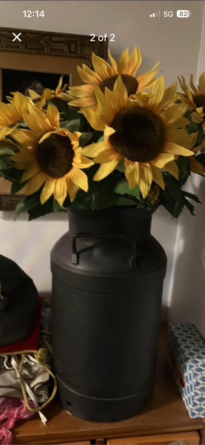 Black Metal Milk Can Vase with Artificial Sunflowers