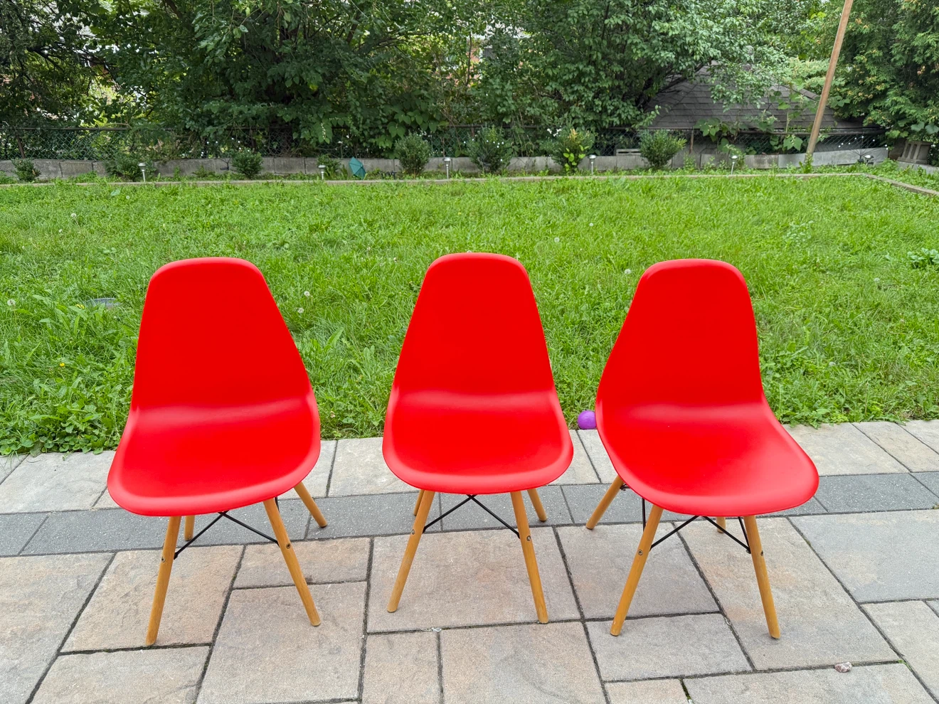 Set of 3 Red Eames-Style Dining Chairs