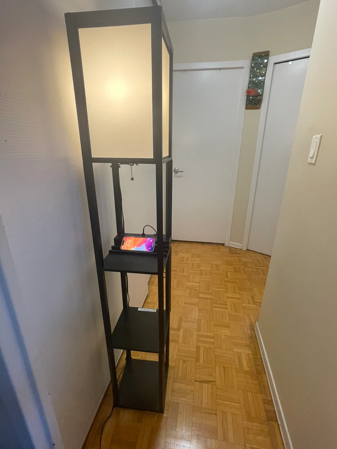 Black Floor Lamp with Charging Shelf