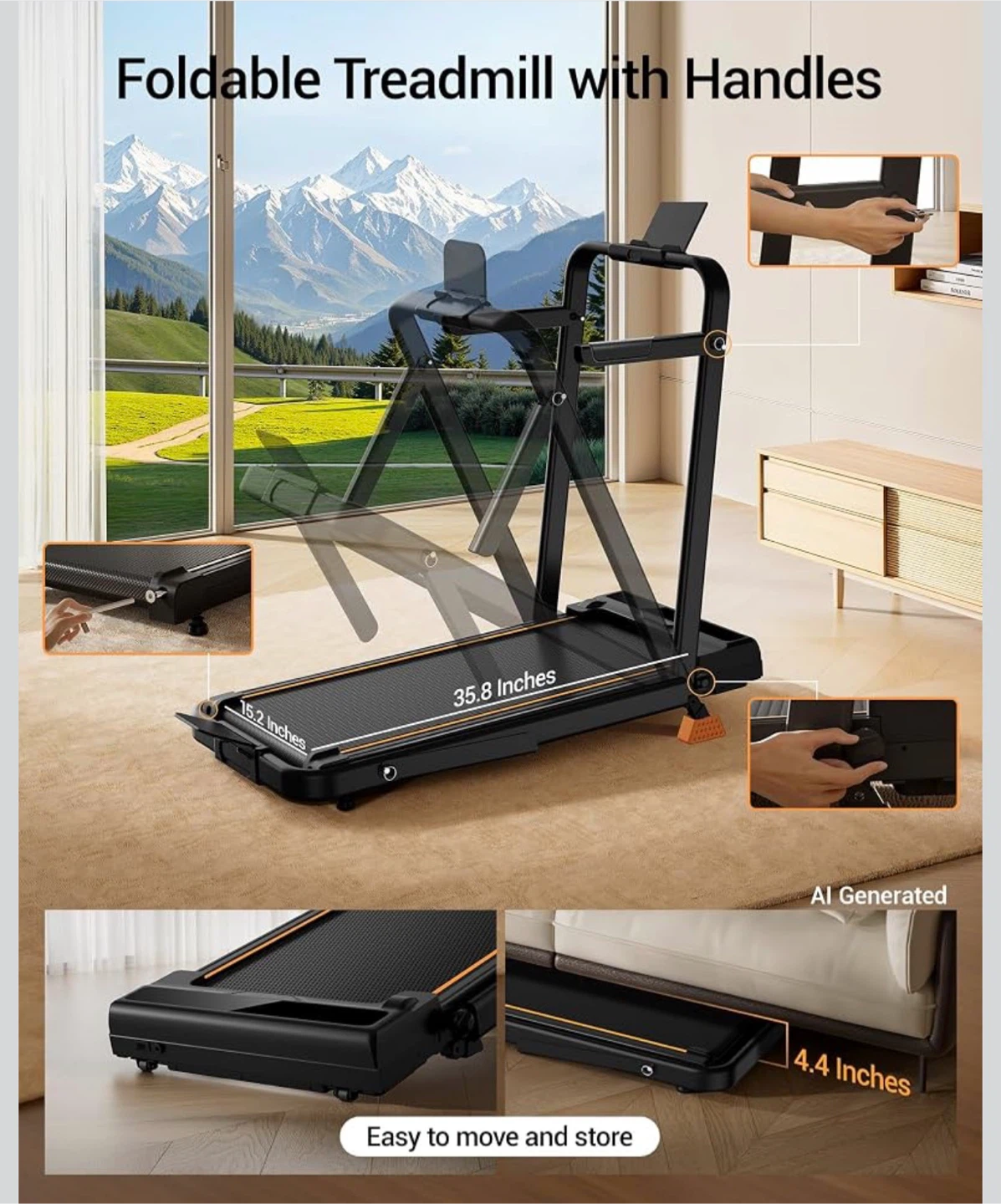 Foldable Treadmill with Adjustable Handles