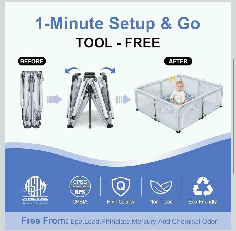 New 50"x50" Foldable Baby Playpen Travel Playard - photo 3