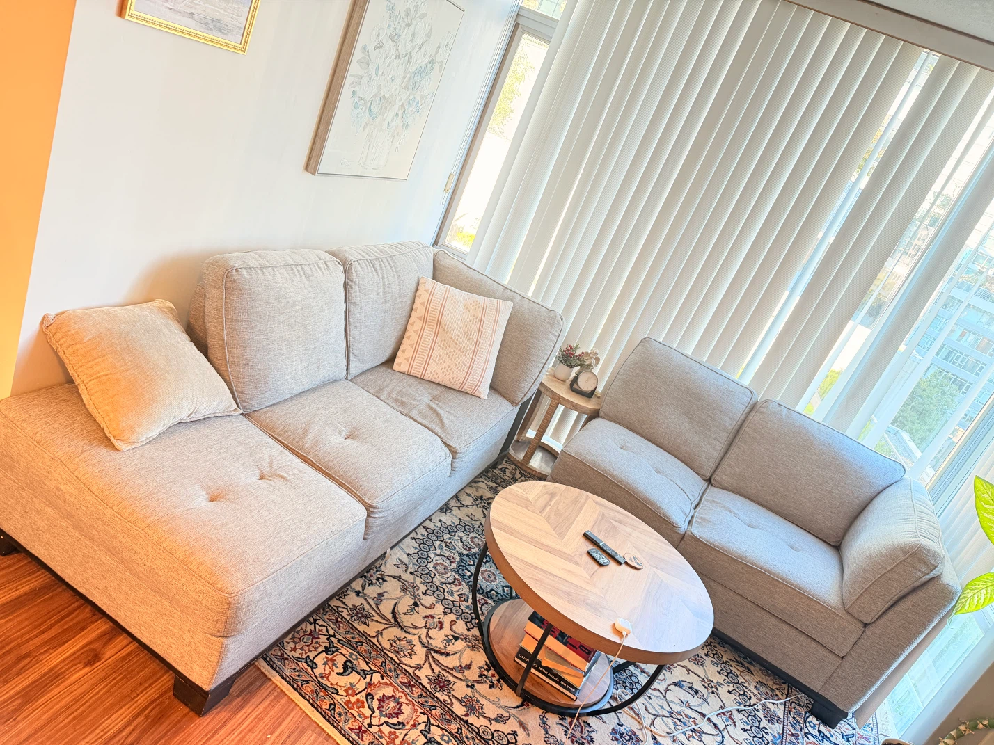 2-Piece Light Grey Sofa Set – Good Condition