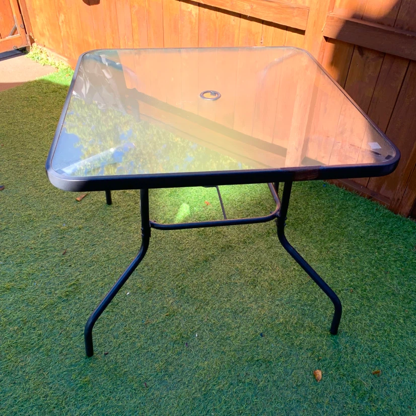 Square Glass Patio Table Outdoor Garden Deck Table Umbrella Hole - photo 2