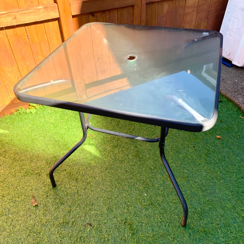 Square Glass Patio Table Outdoor Garden Deck Table Umbrella Hole - photo 3