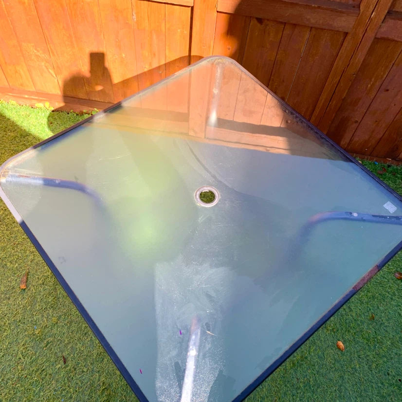 Square Glass Patio Table Outdoor Garden Deck Table Umbrella Hole - photo 4