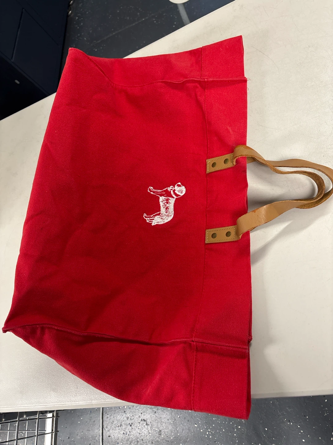 Red Canvas Tote Bag with Leather Handles